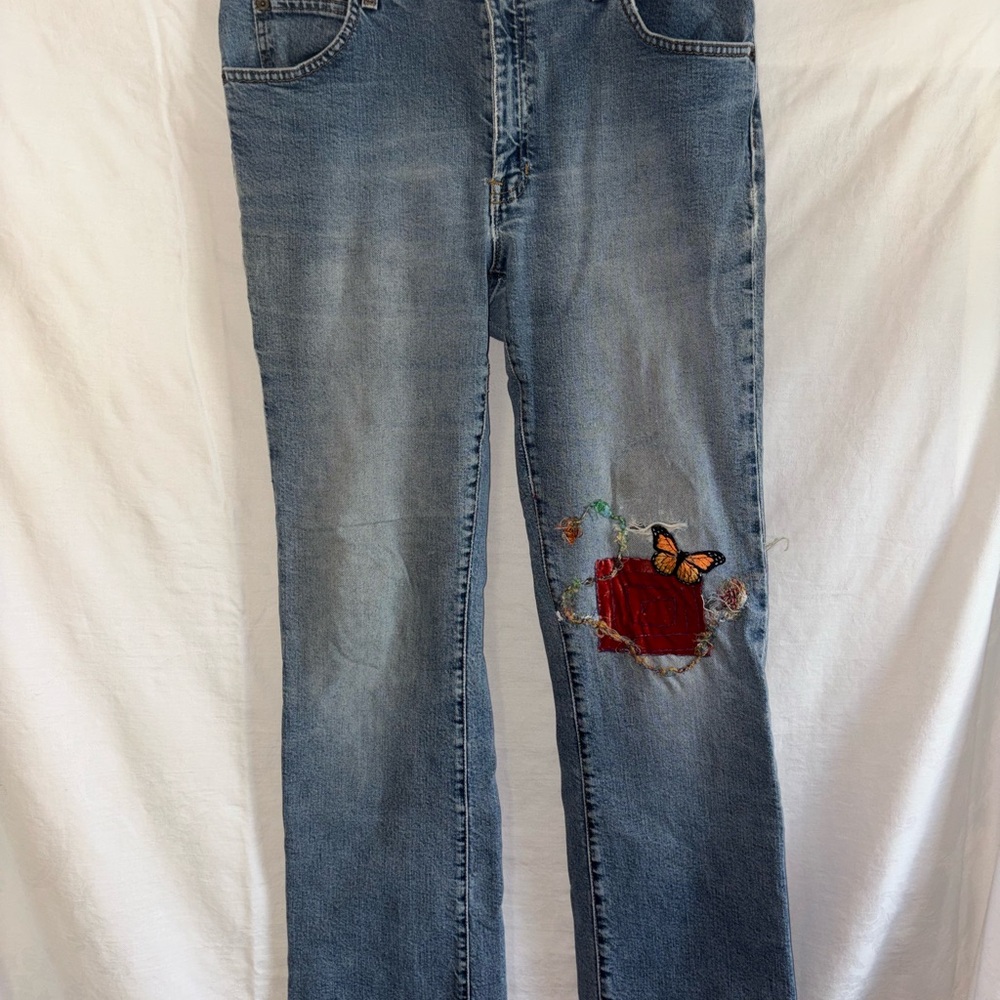 GAP Boot Cut Distressed, Patched and Embroidered Jeans